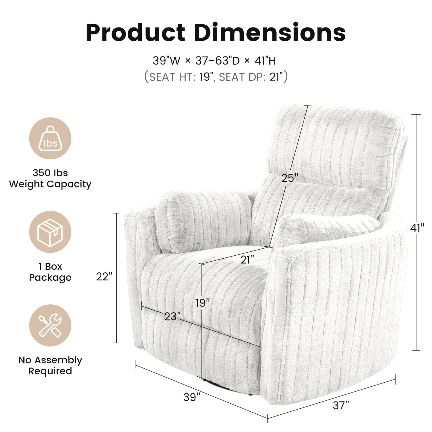 Contemporary Power Glider Recliner w/ Swivel – Pillow Fill, Curved Arms