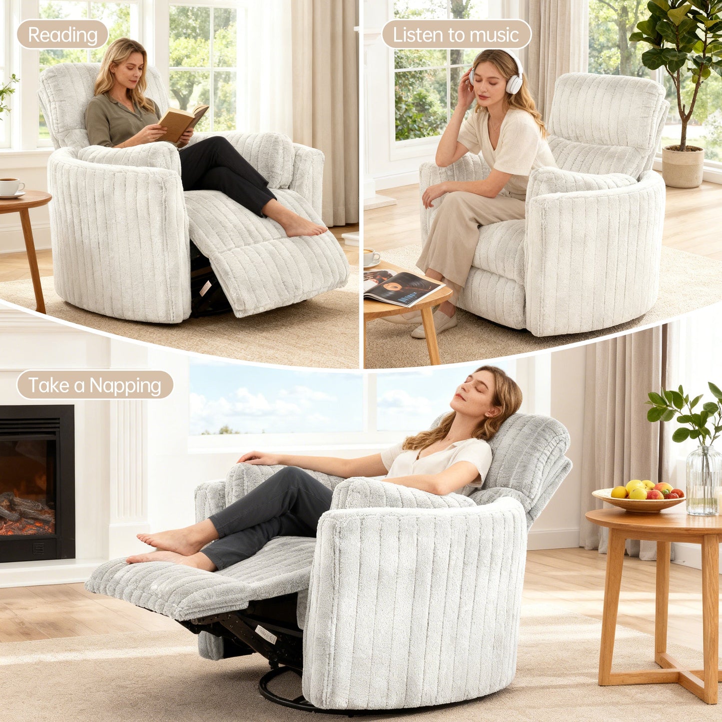Contemporary Power Glider Recliner w/ Swivel – Pillow Fill, Curved Arms