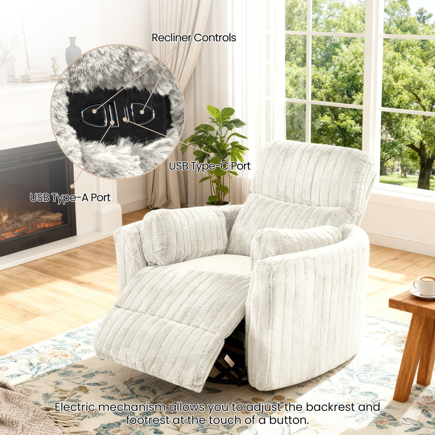 Contemporary Power Glider Recliner w/ Swivel – Pillow Fill, Curved Arms