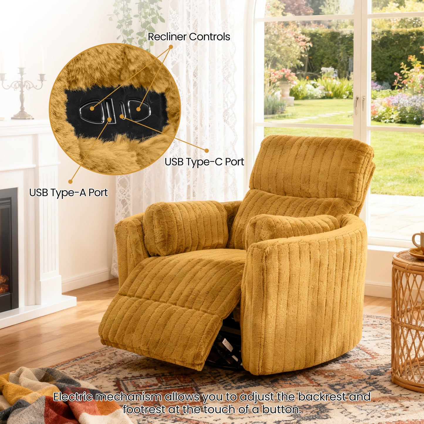 Contemporary Power Glider Recliner w/ Swivel – Pillow Fill, Curved Arms