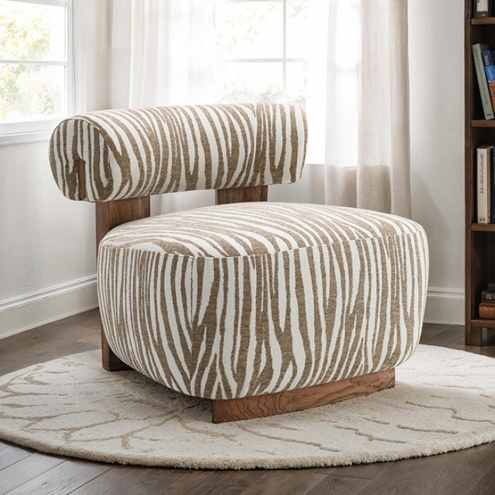 Contemporary Zebra-Stripe Accent Chair – Sculptural Cylindrical Backrest