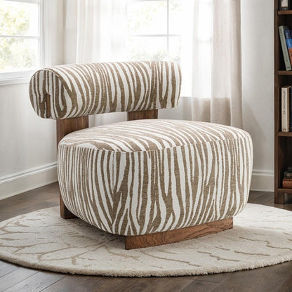 Contemporary Zebra-Stripe Accent Chair – Sculptural Cylindrical Backrest