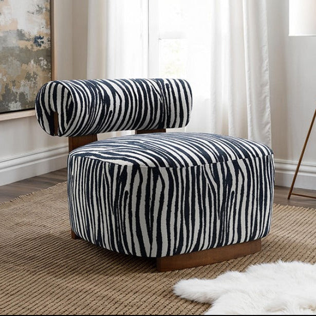 Contemporary Zebra-Stripe Accent Chair – Sculptural Cylindrical Backrest