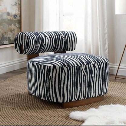 Contemporary Zebra-Stripe Accent Chair – Sculptural Cylindrical Backrest