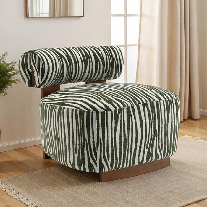 Contemporary Zebra-Stripe Accent Chair – Sculptural Cylindrical Backrest