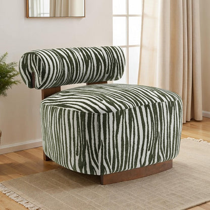 Contemporary Zebra-Stripe Accent Chair – Sculptural Cylindrical Backrest