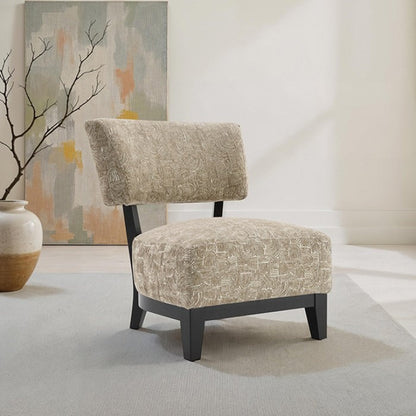 Mid-century Modern Accent Chair – Armless, Tapered Black Legs, Abstract Texture Fabric