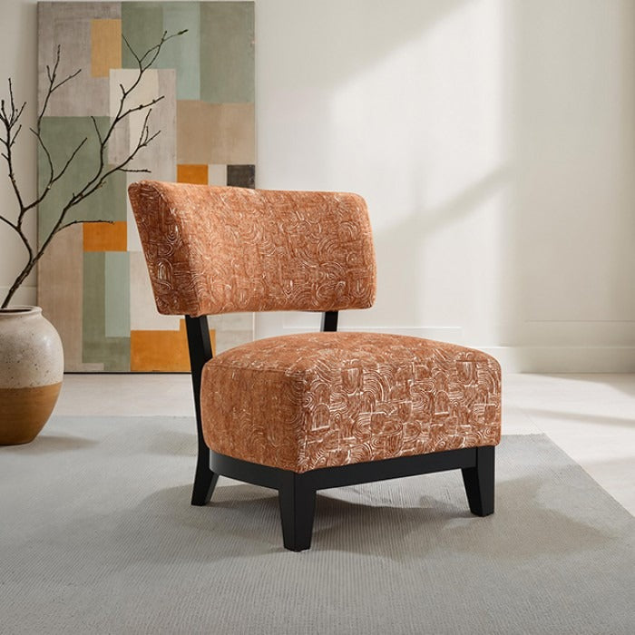 Mid-century Modern Accent Chair – Armless, Tapered Black Legs, Abstract Texture Fabric