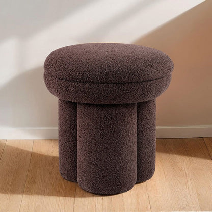 Contemporary Mushroom-Shape Stool – Shearling Teddy-Like Fabric, Pedestal Base