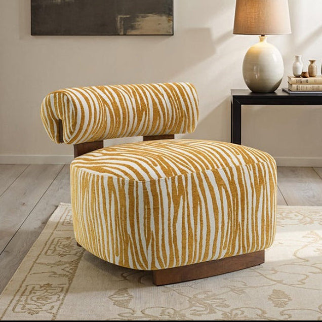 Contemporary Zebra-Stripe Accent Chair – Sculptural Cylindrical Backrest