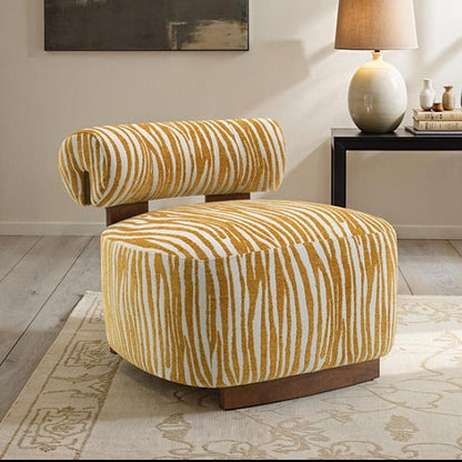 Contemporary Zebra-Stripe Accent Chair – Sculptural Cylindrical Backrest
