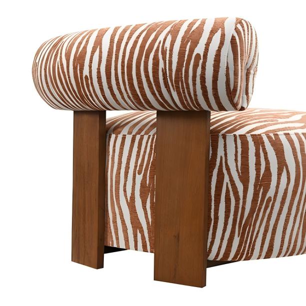 Contemporary Zebra-Stripe Accent Chair – Sculptural Cylindrical Backrest