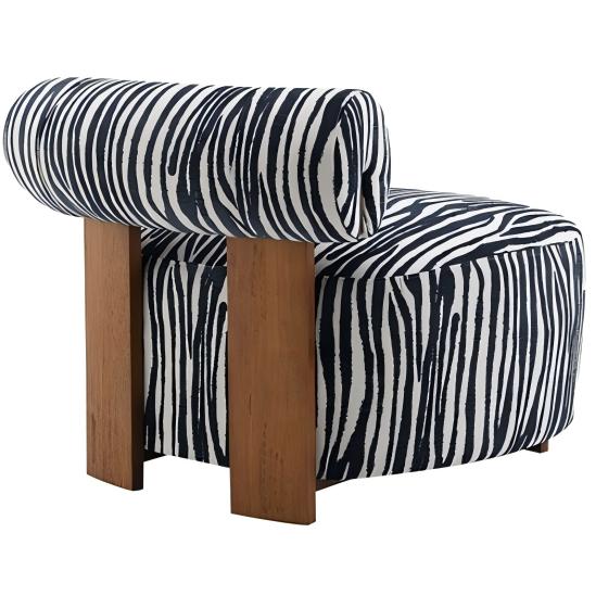 Contemporary Zebra-Stripe Accent Chair – Sculptural Cylindrical Backrest