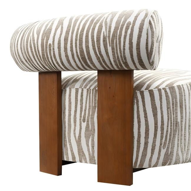 Contemporary Zebra-Stripe Accent Chair – Sculptural Cylindrical Backrest