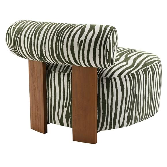 Contemporary Zebra-Stripe Accent Chair – Sculptural Cylindrical Backrest