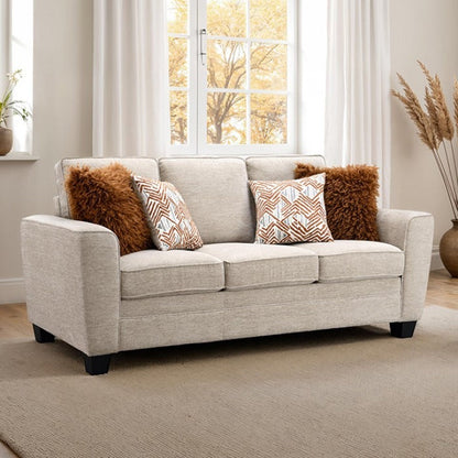 Transitional Chenille Sofa with Soft Track Arms and Walnut Wood Trim