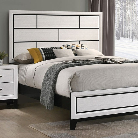 Contemporary Panel Style Bed – Two-Tone Design, Engineered Wood and Wooden Legs