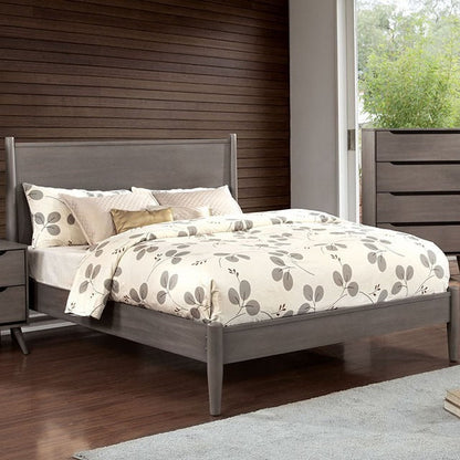 Mid-Century Modern Solid Wood Bed with Sleek Veneer Finish