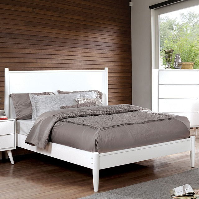 Mid-Century Modern Solid Wood Bed with Sleek Veneer Finish