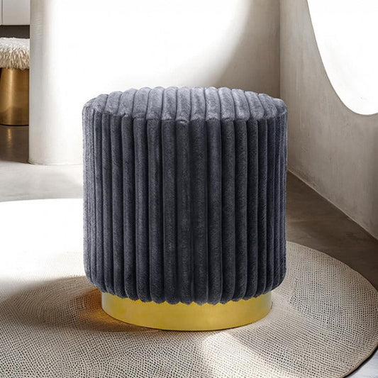 Contemporary Fur-Like Fabric Stool – Gold Stainless Steel Base