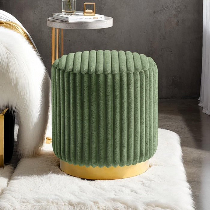 Contemporary Fur-Like Fabric Stool – Gold Stainless Steel Base