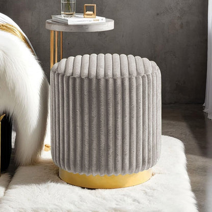 Contemporary Fur-Like Fabric Stool – Gold Stainless Steel Base