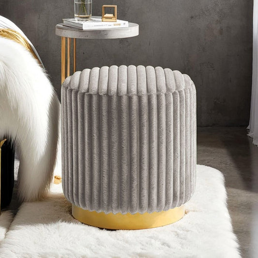 Contemporary Fur-Like Fabric Stool – Gold Stainless Steel Base