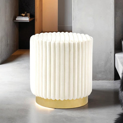 Contemporary Fur-Like Fabric Stool – Gold Stainless Steel Base