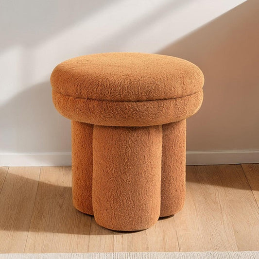 Contemporary Mushroom-Shape Stool – Shearling Teddy-Like Fabric, Pedestal Base