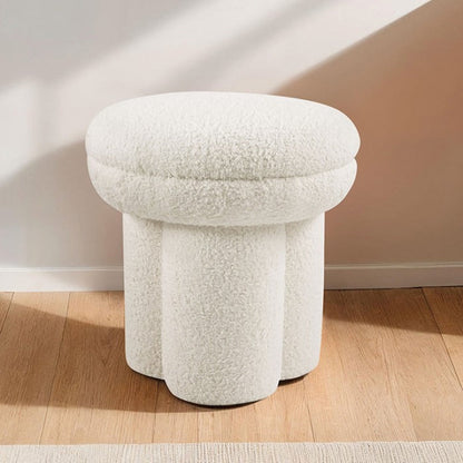 Contemporary Mushroom-Shape Stool – Shearling Teddy-Like Fabric, Pedestal Base