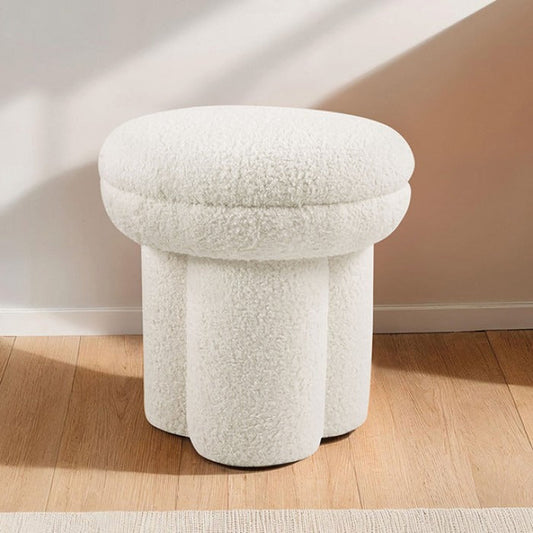 Contemporary Mushroom-Shape Stool – Shearling Teddy-Like Fabric, Pedestal Base