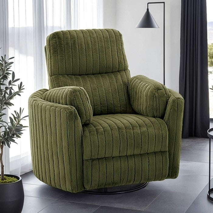 Contemporary Power Glider Recliner w/ Swivel – Pillow Fill, Curved Arms