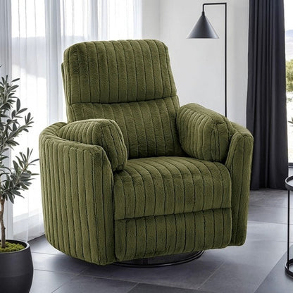 Contemporary Power Glider Recliner w/ Swivel – Pillow Fill, Curved Arms