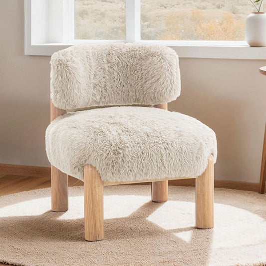 Contemporary Fur-Like Fabric Accent Chair – Wooden Legs