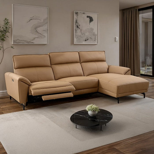 Contemporary Top Grain Leather Power Sectional – Right Chaise, USB Ports, Extendable Footrests