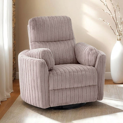 Contemporary Power Glider Recliner w/ Swivel – Pillow Fill, Curved Arms