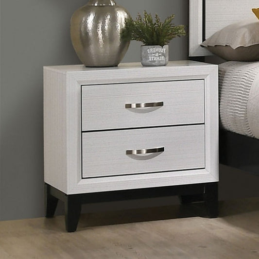 Contemporary Two-Tone Nightstand – Engineered Wood, Panel Fronts and Wooden Legs