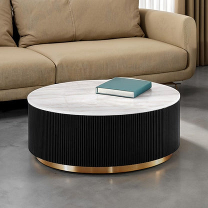 Modern Marble Cocktail Table – Genuine Marble Top with Gold Stainless Steel Base
