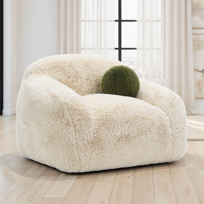 Contemporary Faux Fur Swivel Chair – Plush Shaggy Texture, Full Swivel + Ball Pillows