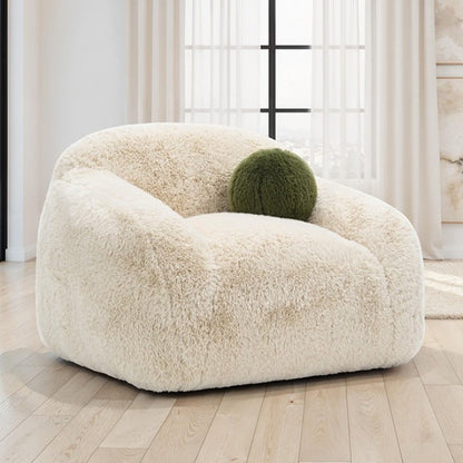 Contemporary Faux Fur Swivel Chair – Plush Shaggy Texture, Full Swivel + Ball Pillows