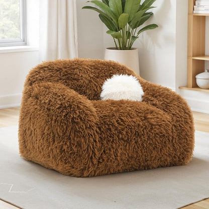 Contemporary Faux Fur Swivel Chair – Plush Shaggy Texture, Full Swivel + Ball Pillows