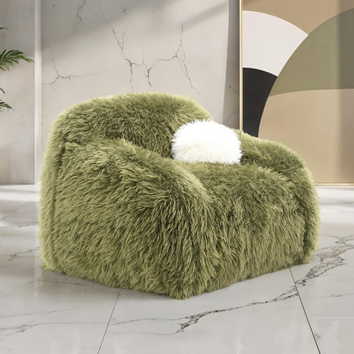 Contemporary Faux Fur Swivel Chair – Plush Shaggy Texture, Full Swivel + Ball Pillows