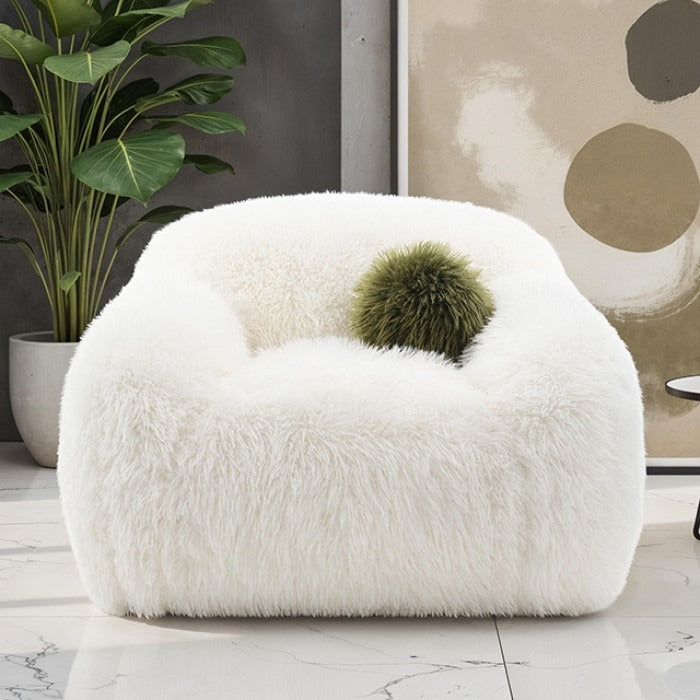 Contemporary Faux Fur Swivel Chair – Plush Shaggy Texture, Full Swivel + Ball Pillows