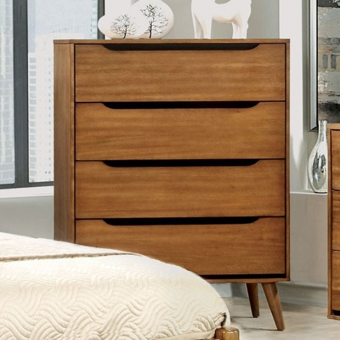 Mid-Century Modern Wood Storage Chest – Sleek Tapered Legs and Hidden Pulls