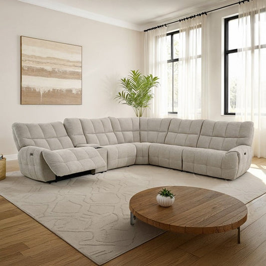 Transitional Chenille Power Reclining Sectional Sofa - USB Ports, Console Storage and Wireless Charging