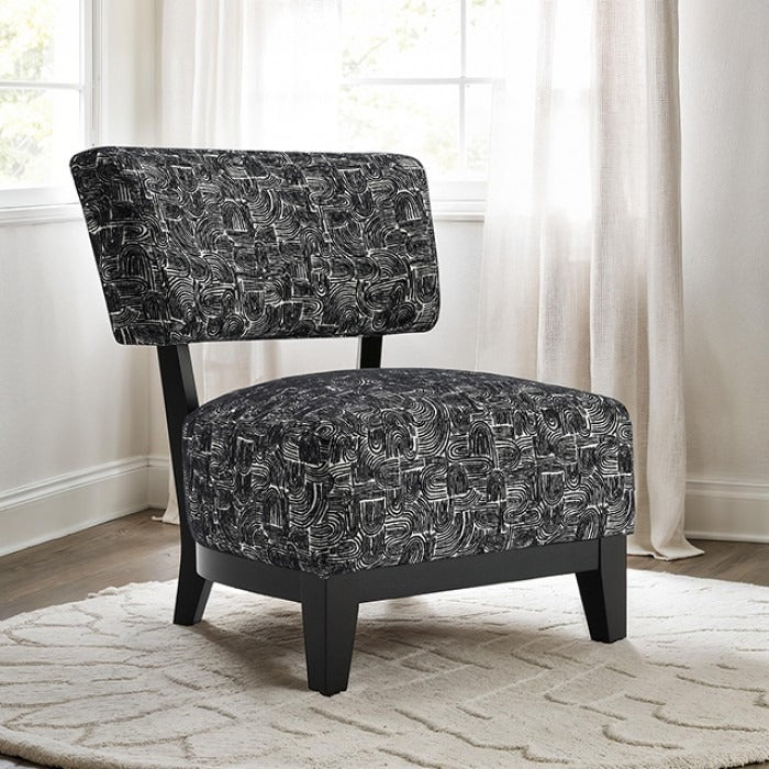Mid-century Modern Accent Chair – Armless, Tapered Black Legs, Abstract Texture Fabric