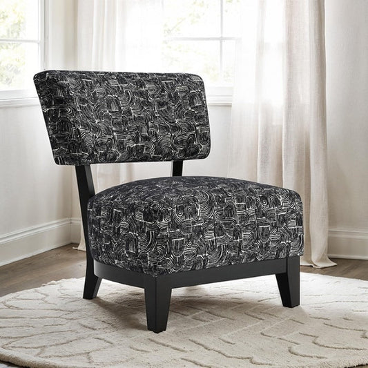 Mid-century Modern Accent Chair – Armless, Tapered Black Legs, Abstract Texture Fabric