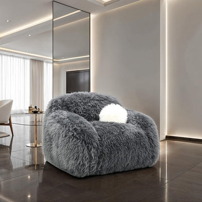 Contemporary Faux Fur Swivel Chair – Plush Shaggy Texture, Full Swivel + Ball Pillows