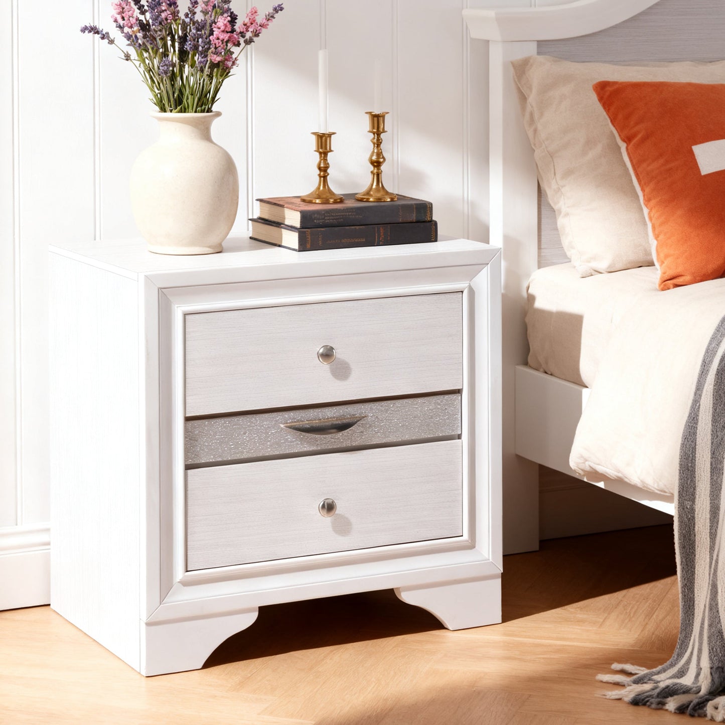 Fully Assembled Contemporary Solid Wood  Nightstand with 3 Drawers