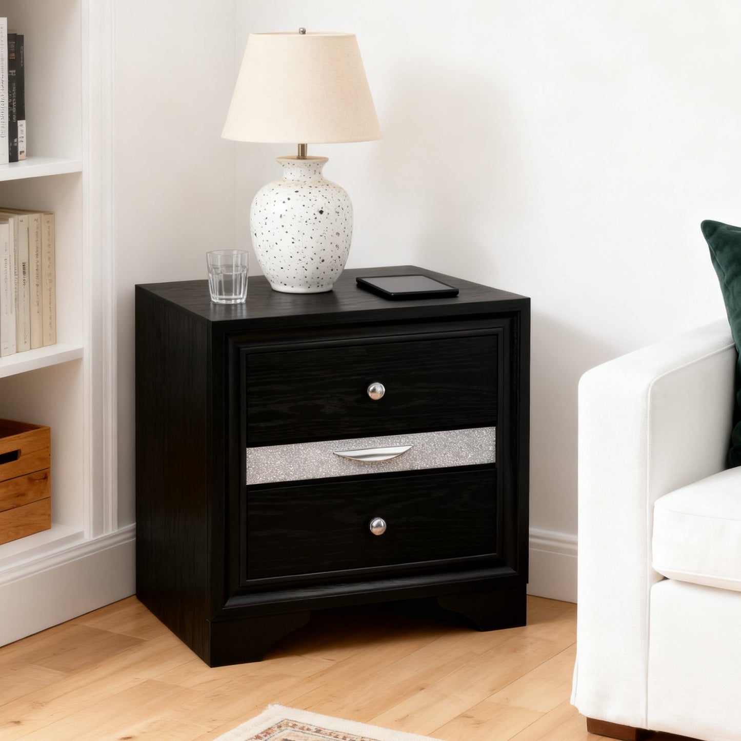 Fully Assembled Contemporary Solid Wood  Nightstand with 3 Drawers